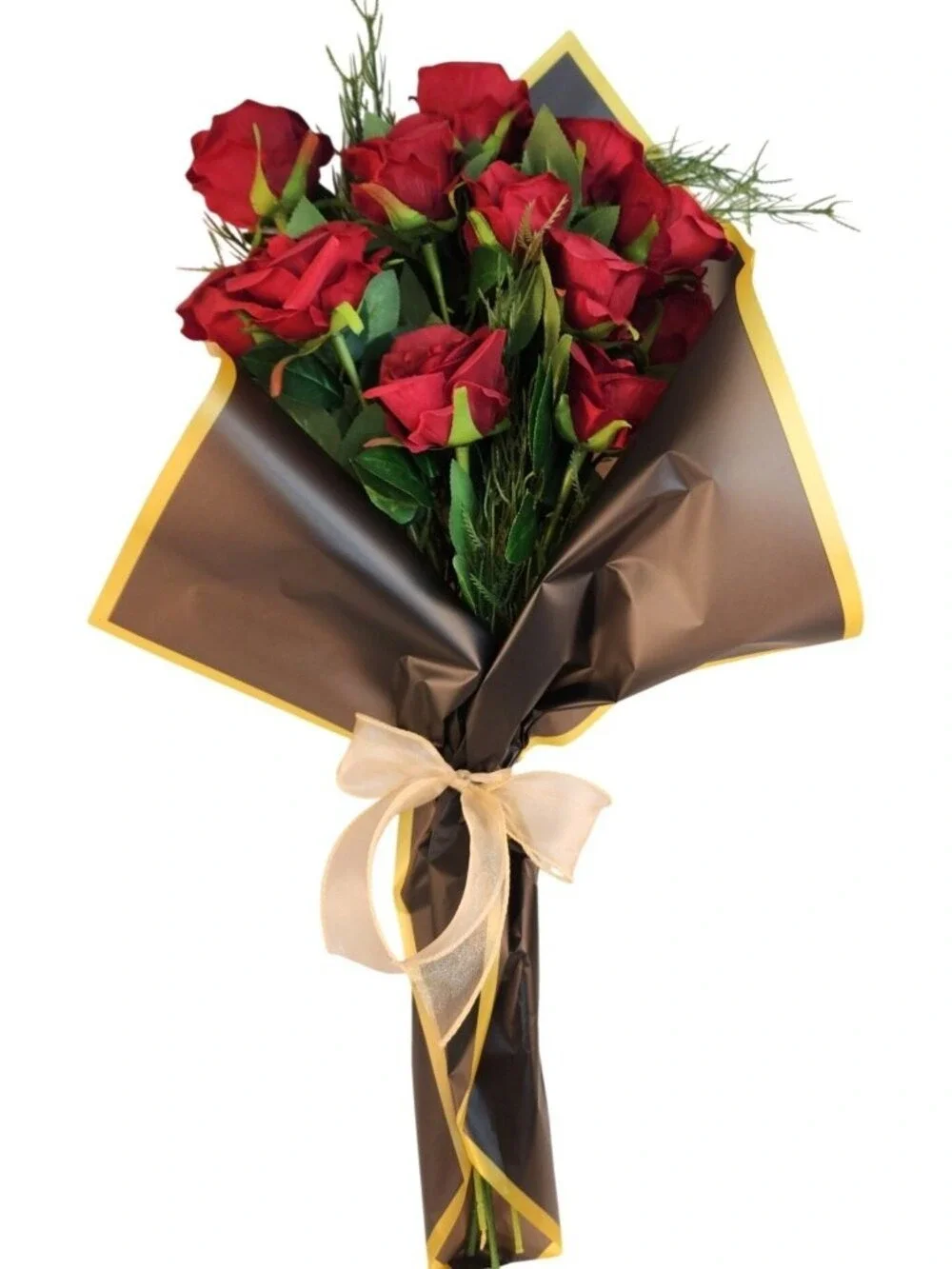 Dozen Dark Red Artificial Roses Bouquet Valentines Day Gift for Wife Romantic We